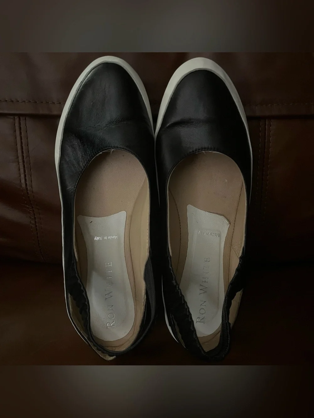 Ron White Black Leather Slingback Shoes EU 38 Made in Italy